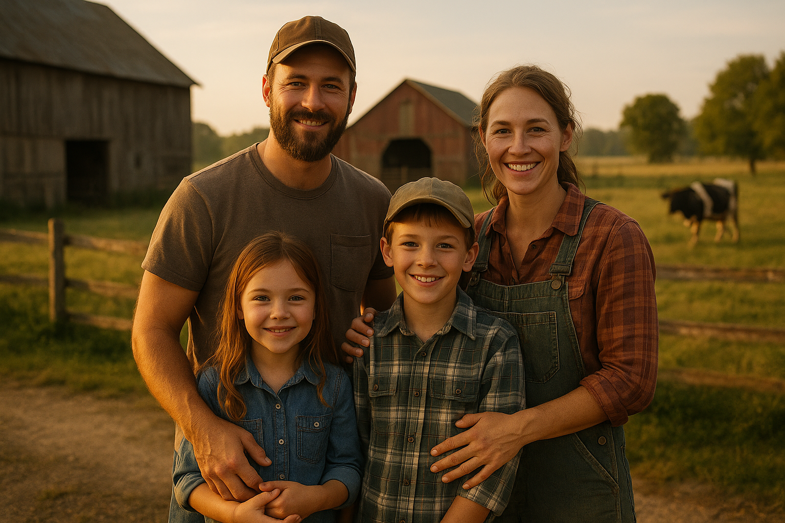 a realistic family on a farm